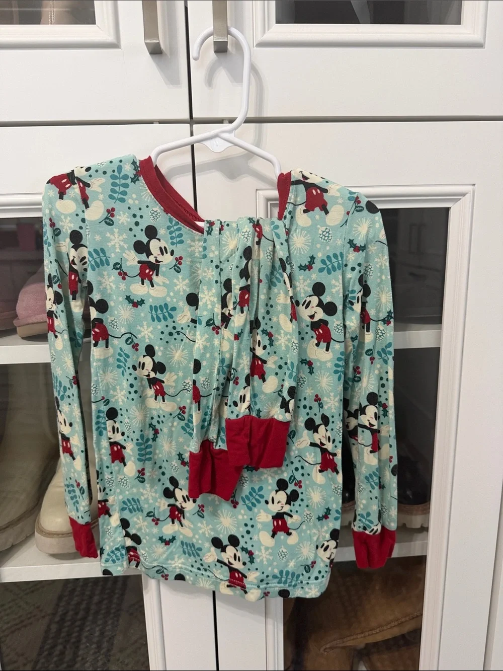 Little Sleepies Mint Green Mickey Mouse Red Trim Pajama Set